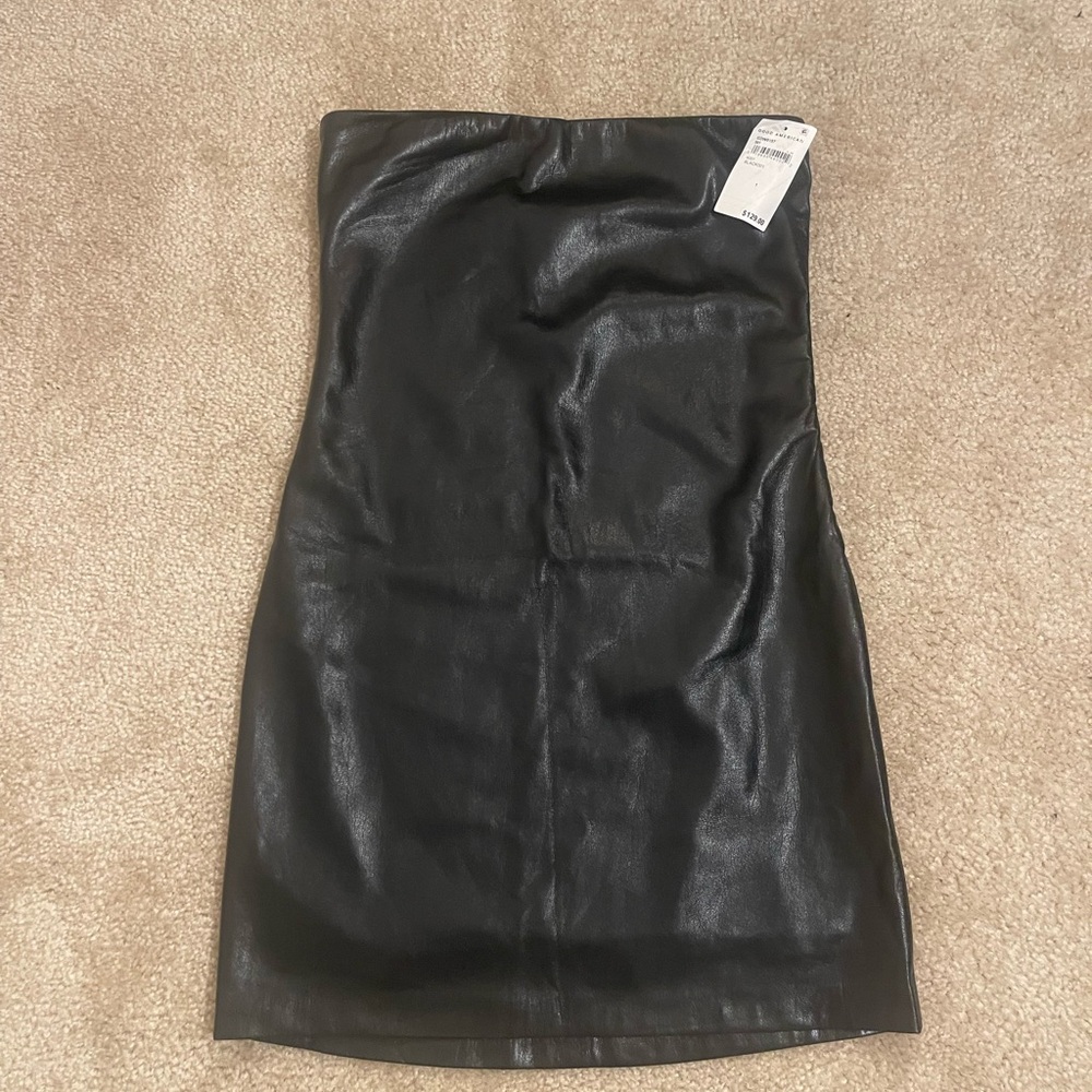 Black Faux Leather Good American Strapless Mini Dress